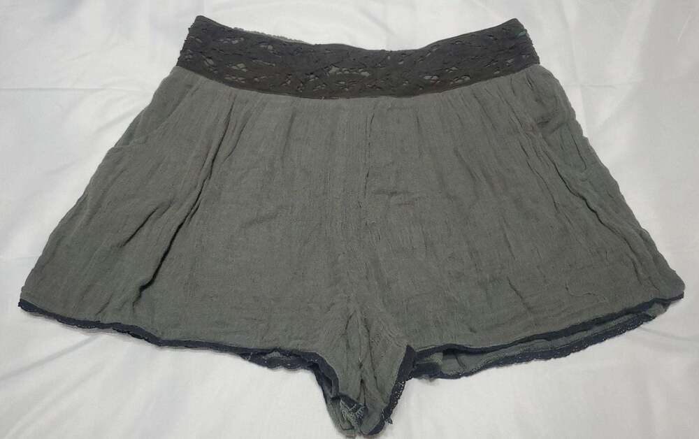 Free People Lace Trim Smocked Gauze Shorts Olive Green Size Medium
